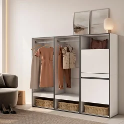 Armoire Vestiaire ouvert meuble chaussures 180x35x145cm couleur blanc
