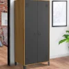 Armoire vestiaire penderie ESTER 2 portes métal noir et contour bois design industriel