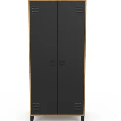 Armoire vestiaire penderie ESTER 2 portes métal noir et contour bois design industriel