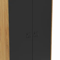 Armoire vestiaire penderie ESTER 2 portes métal noir et contour bois design industriel