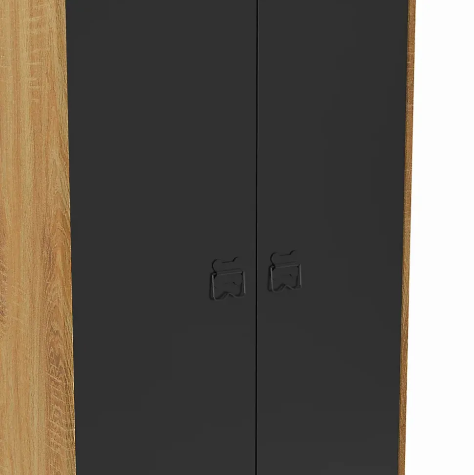 Armoire vestiaire penderie ESTER 2 portes métal noir et contour bois design industriel