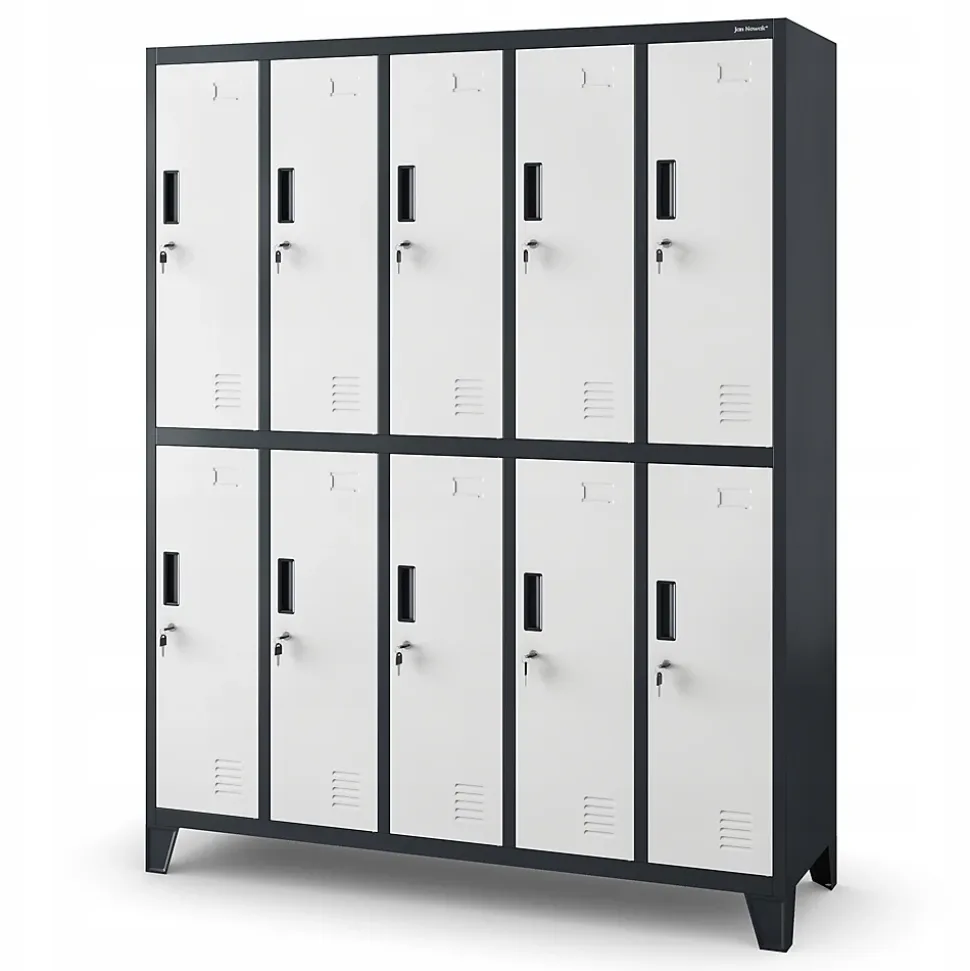 Armoire vestiaire pour vêtements de travail, 10 portes BARTEK, 900 x 1850 x 500 mm, blanc anthracite