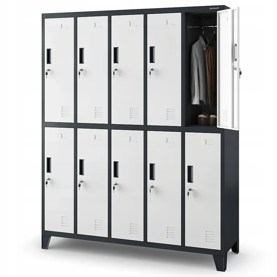 Armoire vestiaire pour vêtements de travail, 10 portes BARTEK, 900 x 1850 x 500 mm, blanc anthracite