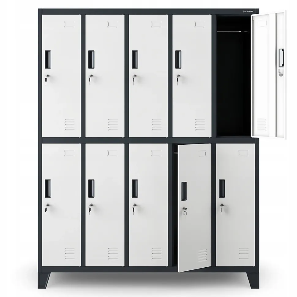 Armoire vestiaire pour vêtements de travail, 10 portes BARTEK, 900 x 1850 x 500 mm, blanc anthracite