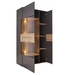 Armoire vitrée 2 portes ouverture gauche décor bois et gris - MARBELLA