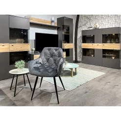 Armoire vitrée 2 portes ouverture droite décor bois et gris - MARBELLA