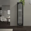 Armoire vitrine 42x175x40 cm, noir, vitrine étroite avec 5 étagères et 1 porte