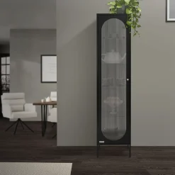 Armoire vitrine 42x175x40 cm, noir, vitrine étroite avec 5 étagères et 1 porte