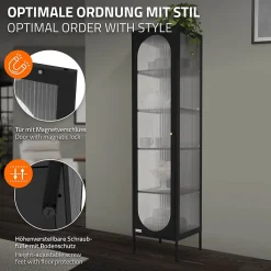 Armoire vitrine 42x175x40 cm, noir, vitrine étroite avec 5 étagères et 1 porte