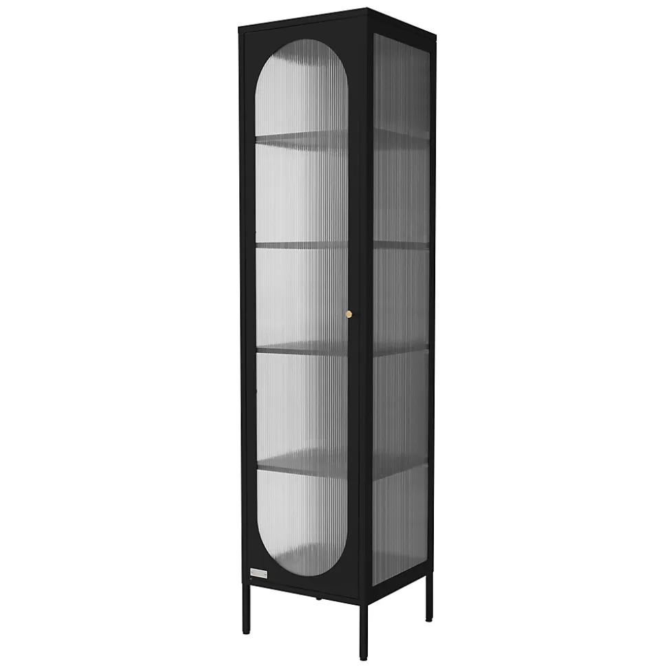Armoire vitrine 42x175x40 cm, noir, vitrine étroite avec 5 étagères et 1 porte