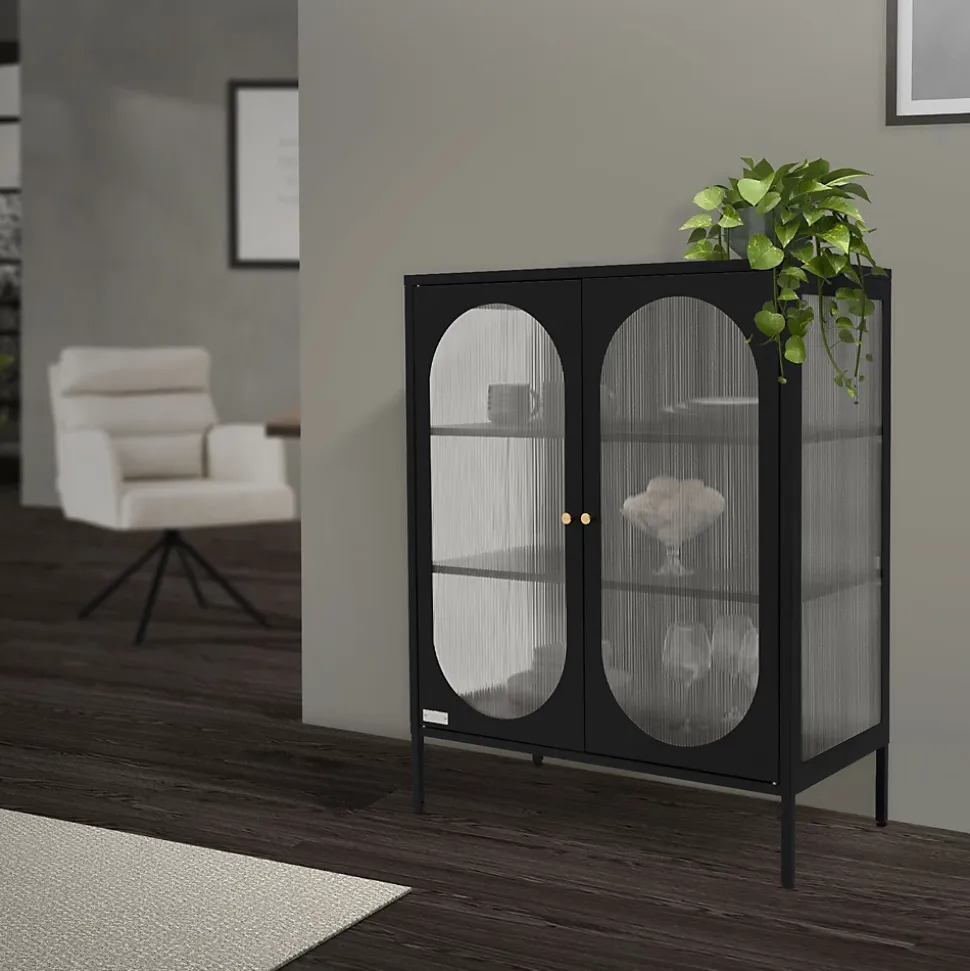 Armoire vitrine 80x102,5x40 cm, noir, vitrine avec 3 étagères/rayons & 2 portes