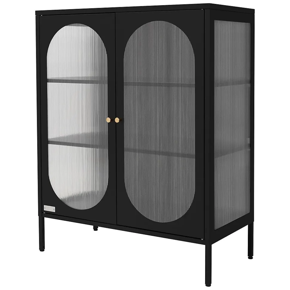 Armoire vitrine 80x102,5x40 cm, noir, vitrine avec 3 étagères/rayons & 2 portes