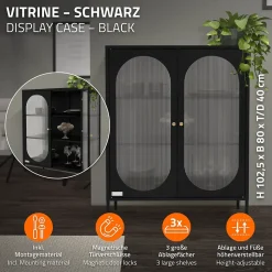 Armoire vitrine 80x102,5x40 cm, noir, vitrine avec 3 étagères/rayons & 2 portes