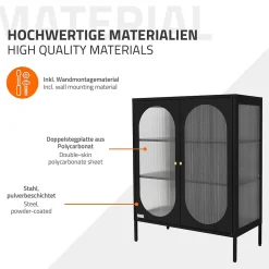 Armoire vitrine 80x102,5x40 cm, noir, vitrine avec 3 étagères/rayons & 2 portes