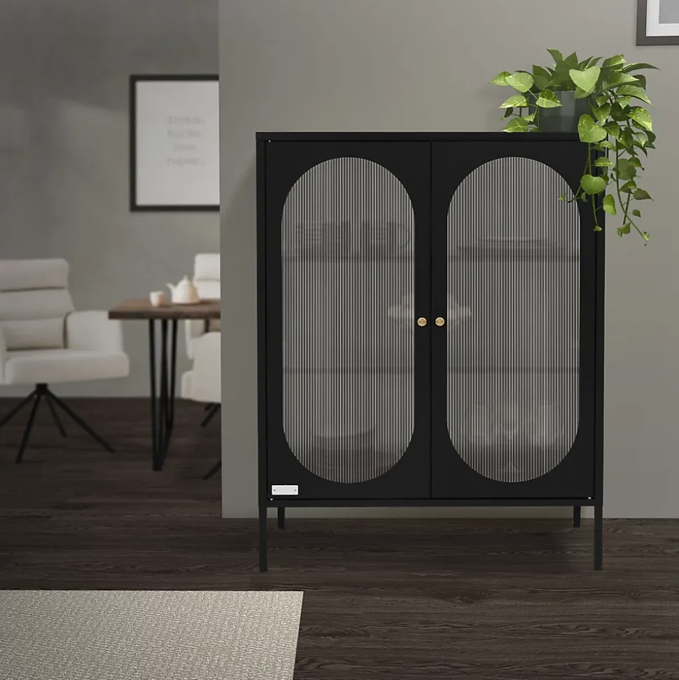 Armoire vitrine 80x102,5x40 cm, noir, vitrine avec 3 étagères/rayons & 2 portes