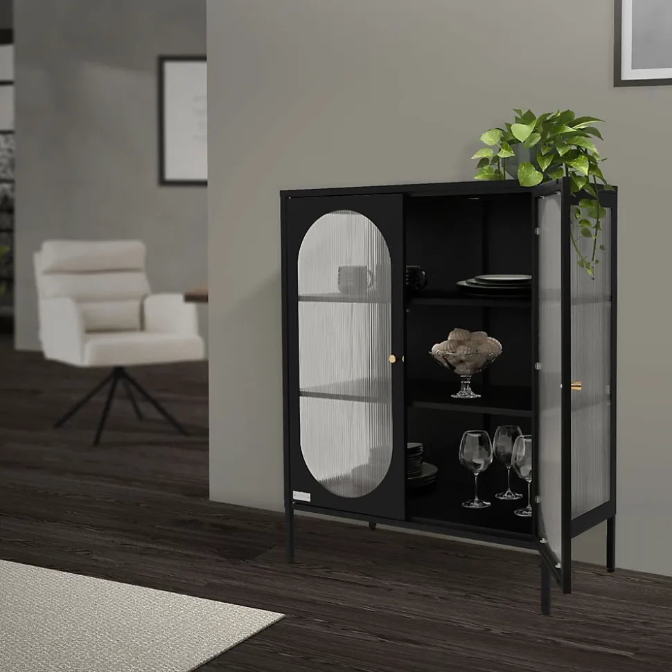 Armoire vitrine 80x102,5x40 cm, noir, vitrine avec 3 étagères/rayons & 2 portes