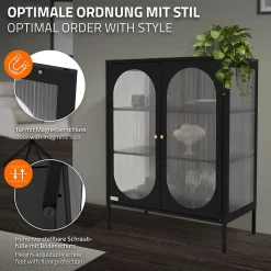 Armoire vitrine 80x102,5x40 cm, noir, vitrine avec 3 étagères/rayons & 2 portes