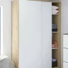 Armoire Waterbury, Armoire de chambre avec 2 portes, Armoire avec 3 Etageres et tringle à vêtements, 120x50h200 cm, Blanc et Chêne