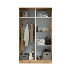 Armoire Waterbury, Armoire de chambre avec 2 portes, Armoire avec 3 Etageres et tringle à vêtements, 120x50h200 cm, Blanc et Chêne