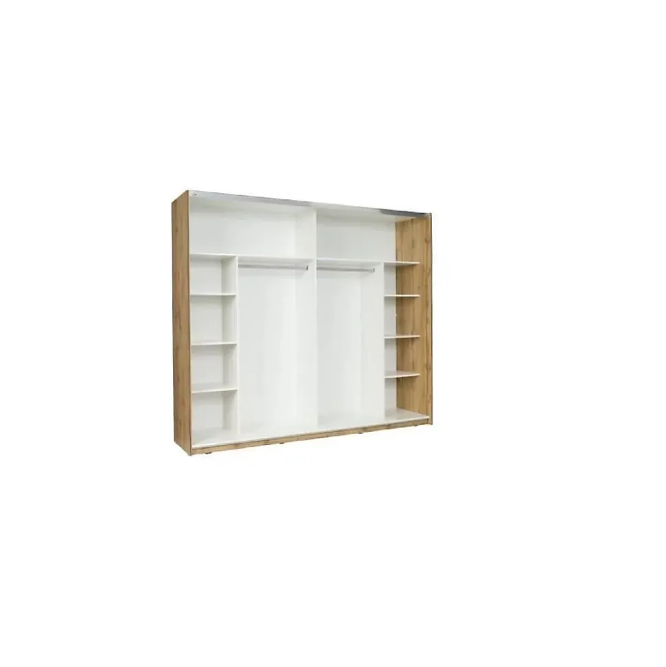 Armoire Wood 2 portes coulissantes avec miroir, coloris chene et blanc