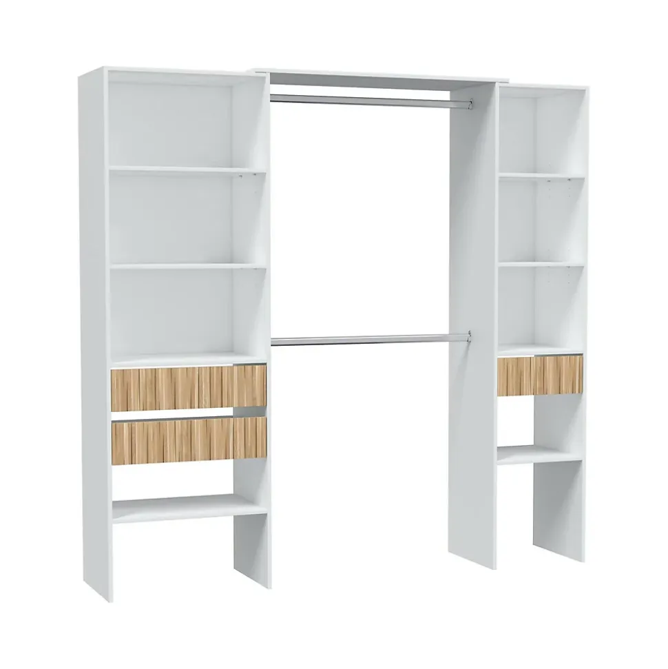 Armoire Worland, Meubles de chambre à coucher, Armoire à vêtements avec Etageres et 3 tiroirs, 196x40h187 cm, Blanc et Chêne