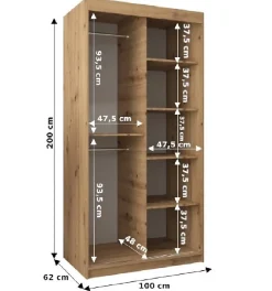 Armoire York 1 a portes coulissantes H. 200 x L. 100 x P. 62 2 portes