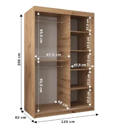 Armoire York 1 a portes coulissantes H. 200 x L. 120 x P. 62 2 portes