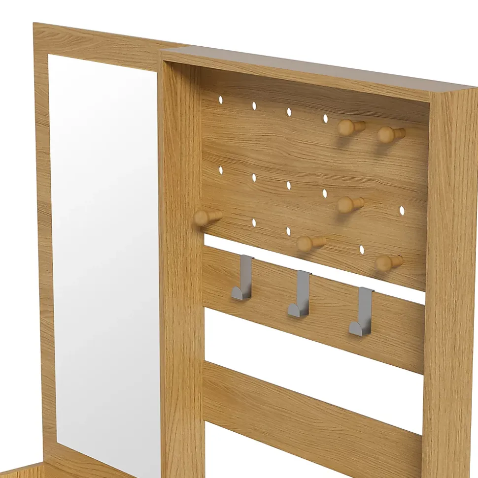 Armoires d'entrée Moderne en Bois Naturel, avec Crochets Réglables et Étagères Spacieuses, Banc à Chaussures Intégré