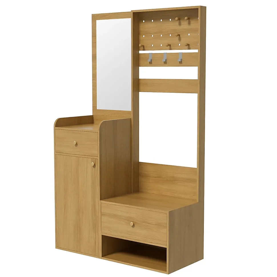 Armoires d'entrée Moderne en Bois Naturel, avec Crochets Réglables et Étagères Spacieuses, Banc à Chaussures Intégré