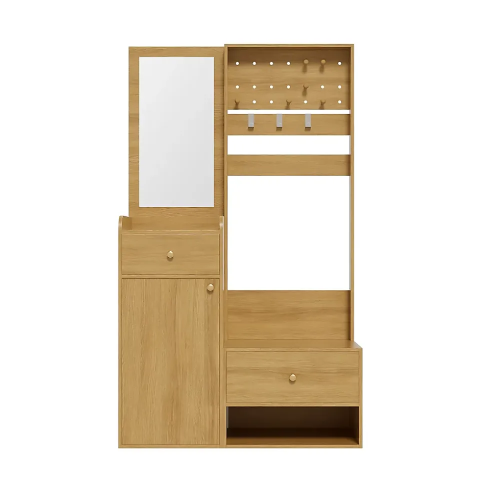 Armoires d'entrée Moderne en Bois Naturel, avec Crochets Réglables et Étagères Spacieuses, Banc à Chaussures Intégré