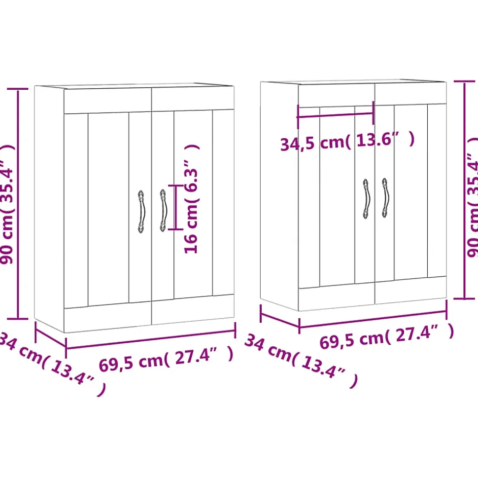 Armoires murales 2 pcs chêne sonoma bois d'ingénierie vidaXL