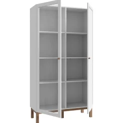 Armoirette vitrée décor gris et chêne avec portes réversibles - UDINE
