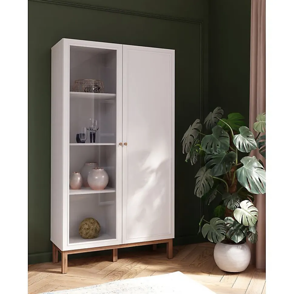 Armoirette vitrée décor gris et chêne avec portes réversibles - UDINE