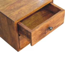 Artisan Furniture Bois massif Solis châtaignier table de chevet à fixation murale, 2 tiroirs, marron foncé