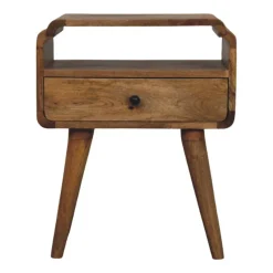Artisan Furniture Bois massif Newton effet chêne table de chevet, 1 tiroir, 1 étagère, beige