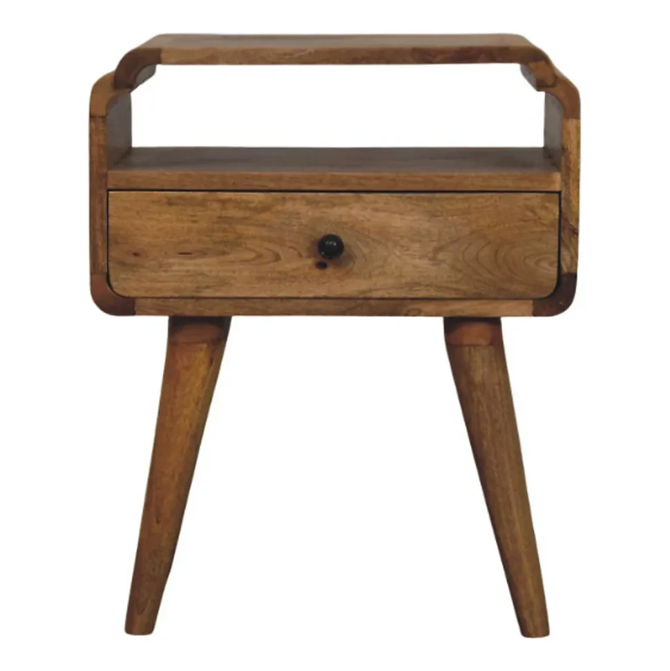 Artisan Furniture Bois massif Newton effet chêne table de chevet, 1 tiroir, 1 étagère, beige