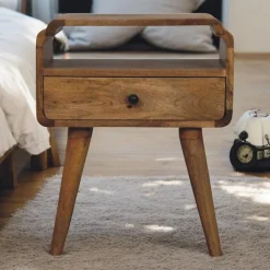 Artisan Furniture Bois massif Newton effet chêne table de chevet, 1 tiroir, 1 étagère, beige