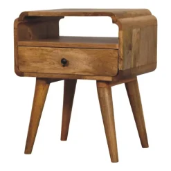 Artisan Furniture Bois massif Newton effet chêne table de chevet, 1 tiroir, 1 étagère, beige