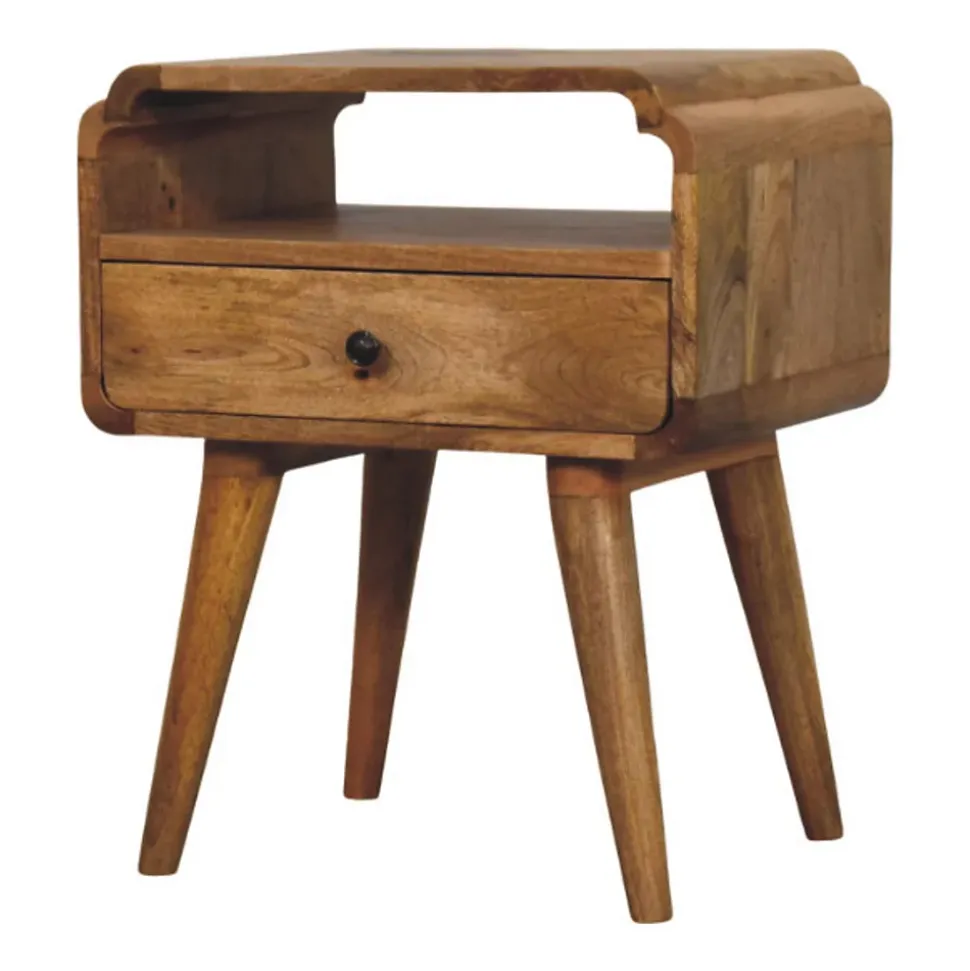 Artisan Furniture Bois massif Newton effet chêne table de chevet, 1 tiroir, 1 étagère, beige