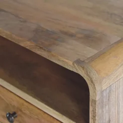 Artisan Furniture Bois massif Large effet chêne Curve table de chevet suspendue, 1 tiroir et niche ouverte, beige