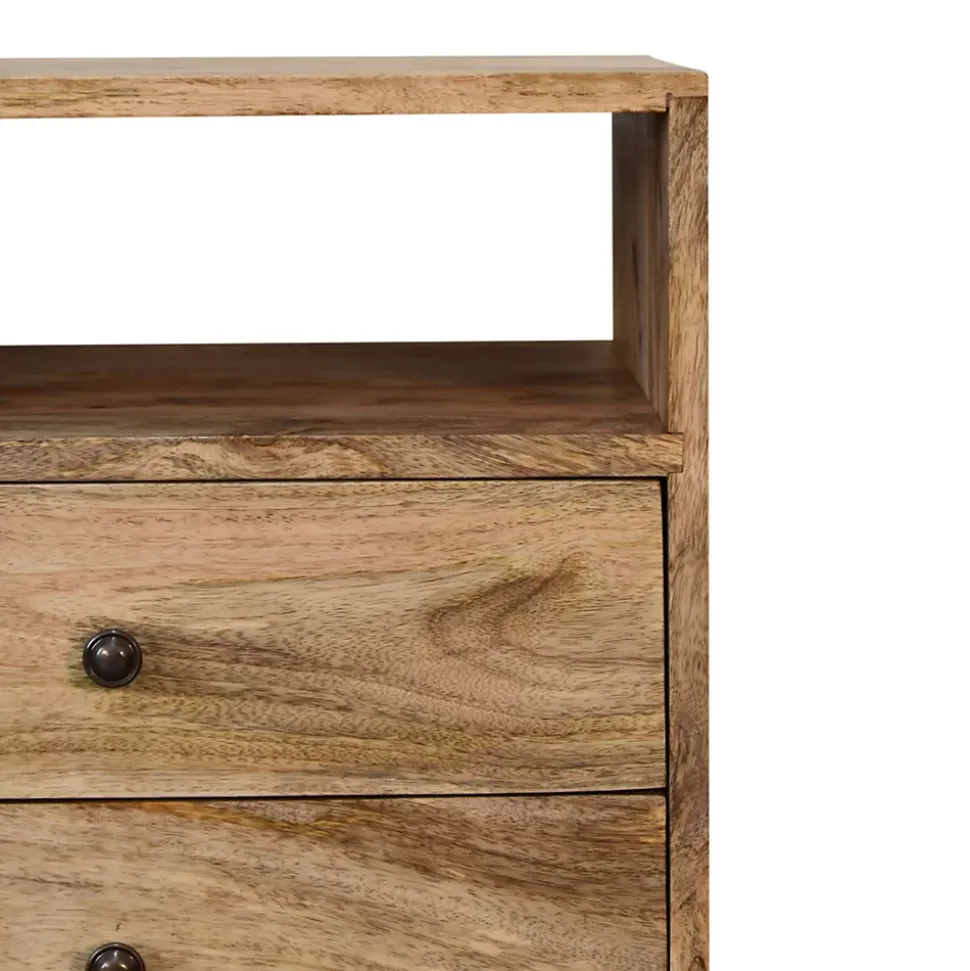 Artisan Furniture Bois massif Classic effet chêne table de chevet, 2 tiroirs, 1 niche ouverte, marron