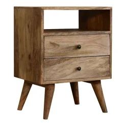 Artisan Furniture Bois massif Classic effet chêne table de chevet, 2 tiroirs, 1 niche ouverte, marron
