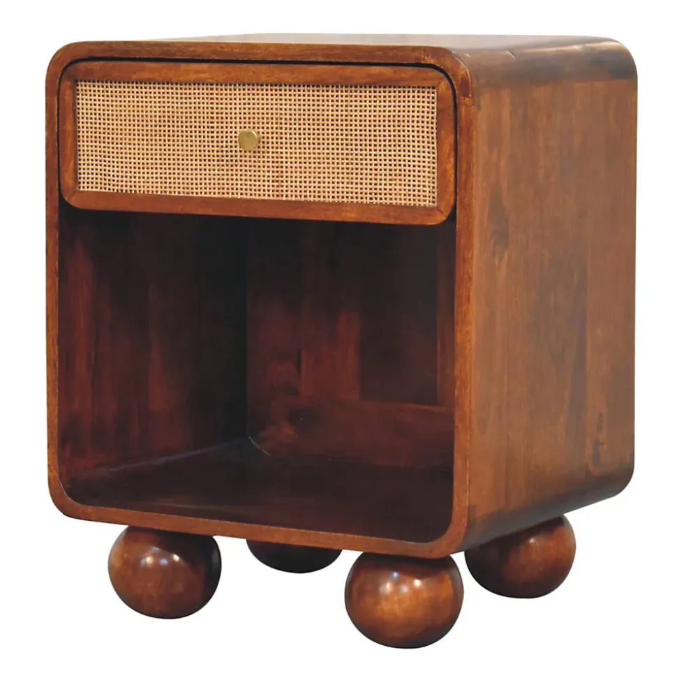 Artisan Furniture Bois massif châtaignier ouvert tressé table de chevet, 1 tiroir, marron foncé