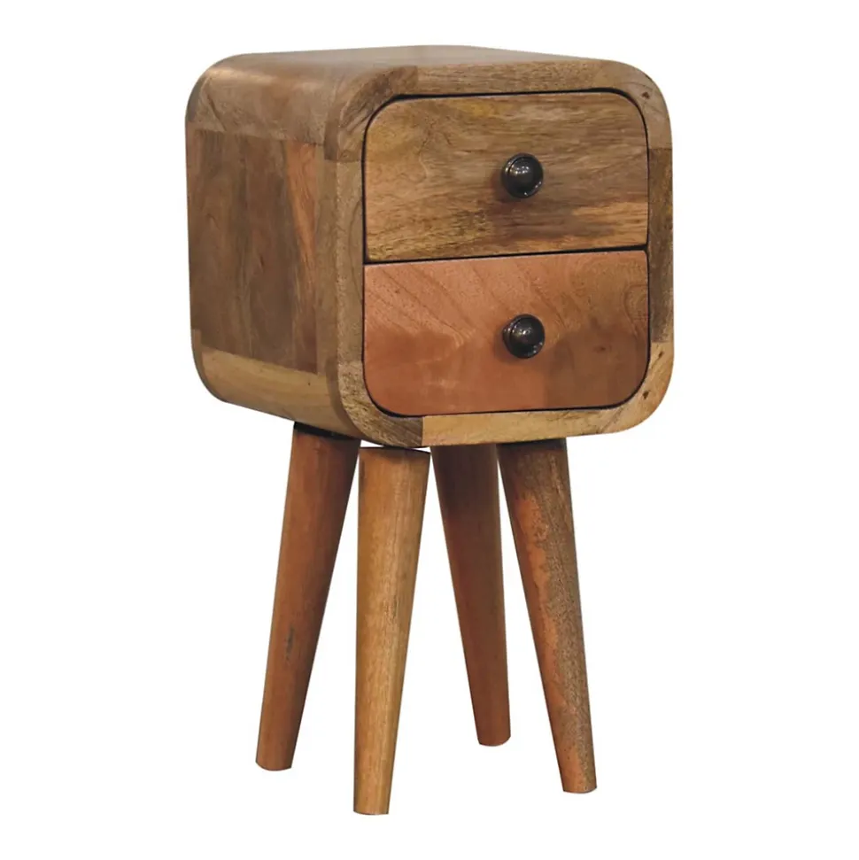 Artisan Furniture Bois massif Extra Mini courbé effet chêne table de chevet, 2 tiroirs, beige