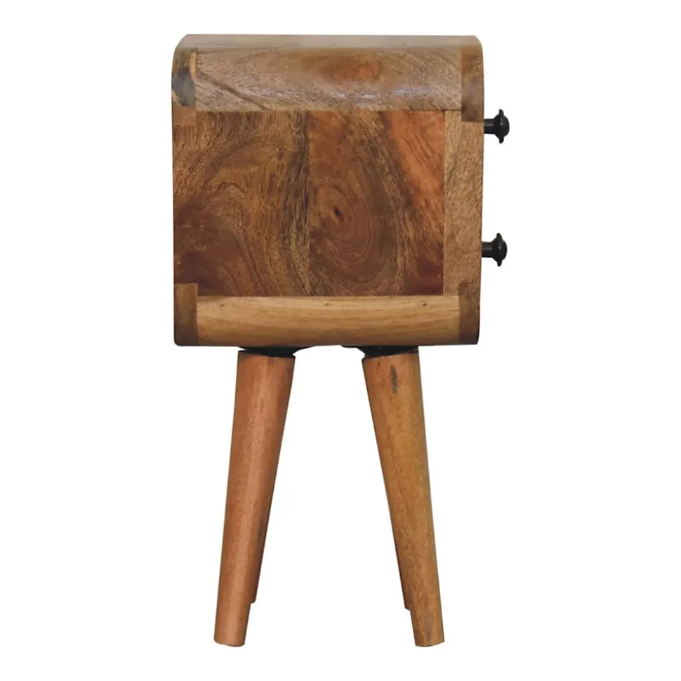 Artisan Furniture Bois massif Extra Mini courbé effet chêne table de chevet, 2 tiroirs, beige