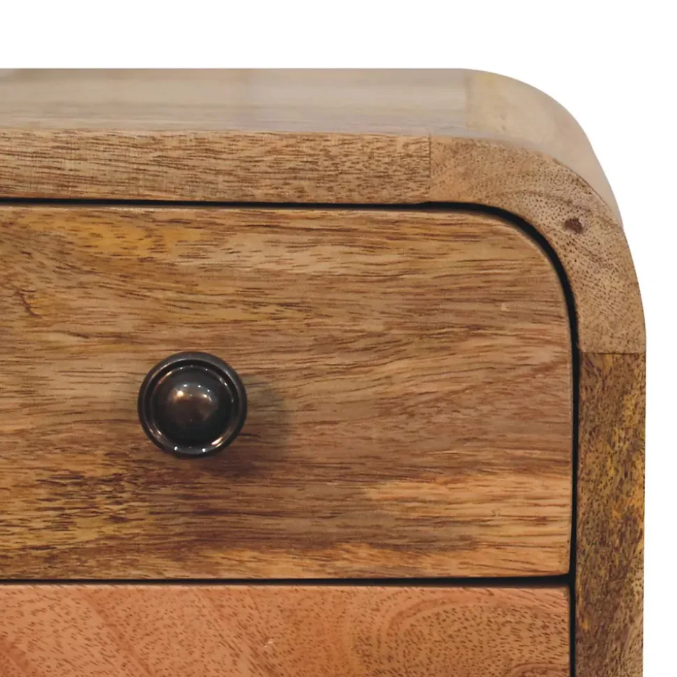 Artisan Furniture Bois massif Extra Mini courbé effet chêne table de chevet, 2 tiroirs, beige