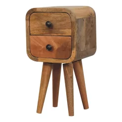 Artisan Furniture Bois massif Extra Mini courbé effet chêne table de chevet, 2 tiroirs, beige
