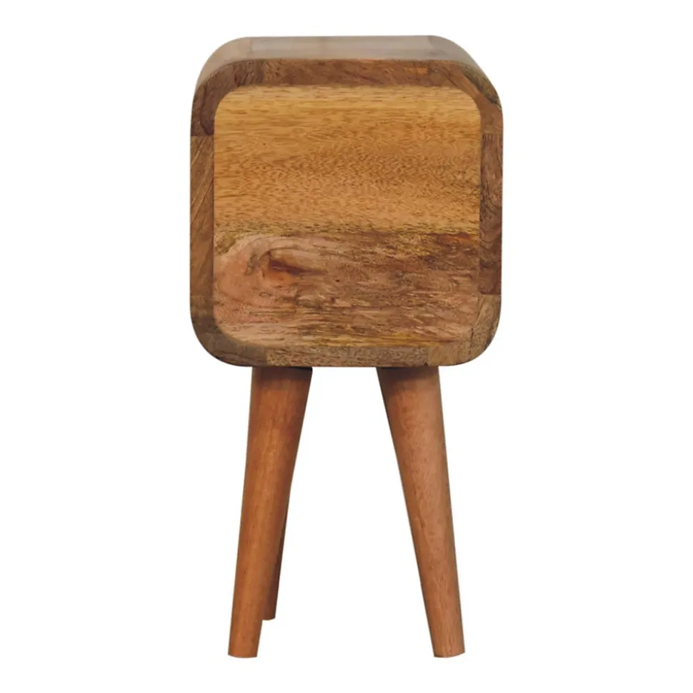 Artisan Furniture Bois massif Extra Mini courbé effet chêne table de chevet, 2 tiroirs, beige