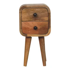 Artisan Furniture Bois massif Extra Mini courbé effet chêne table de chevet, 2 tiroirs, beige