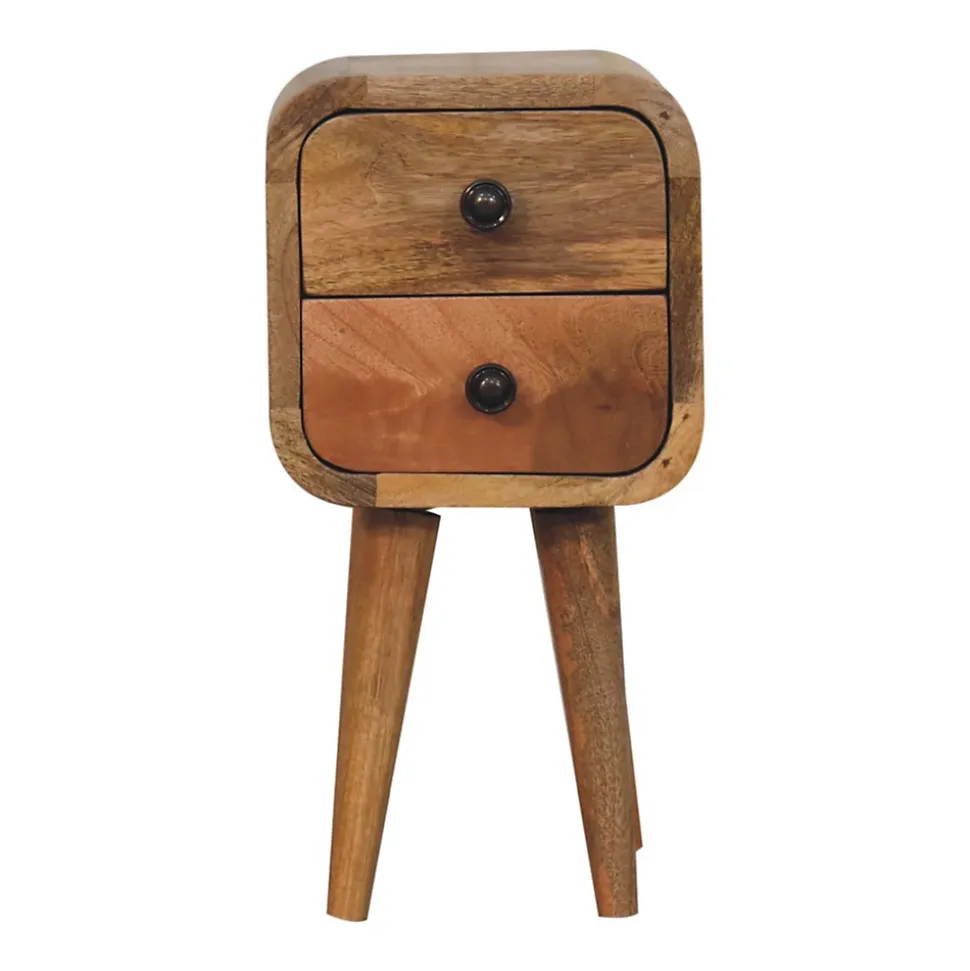 Artisan Furniture Bois massif Extra Mini courbé effet chêne table de chevet, 2 tiroirs, beige